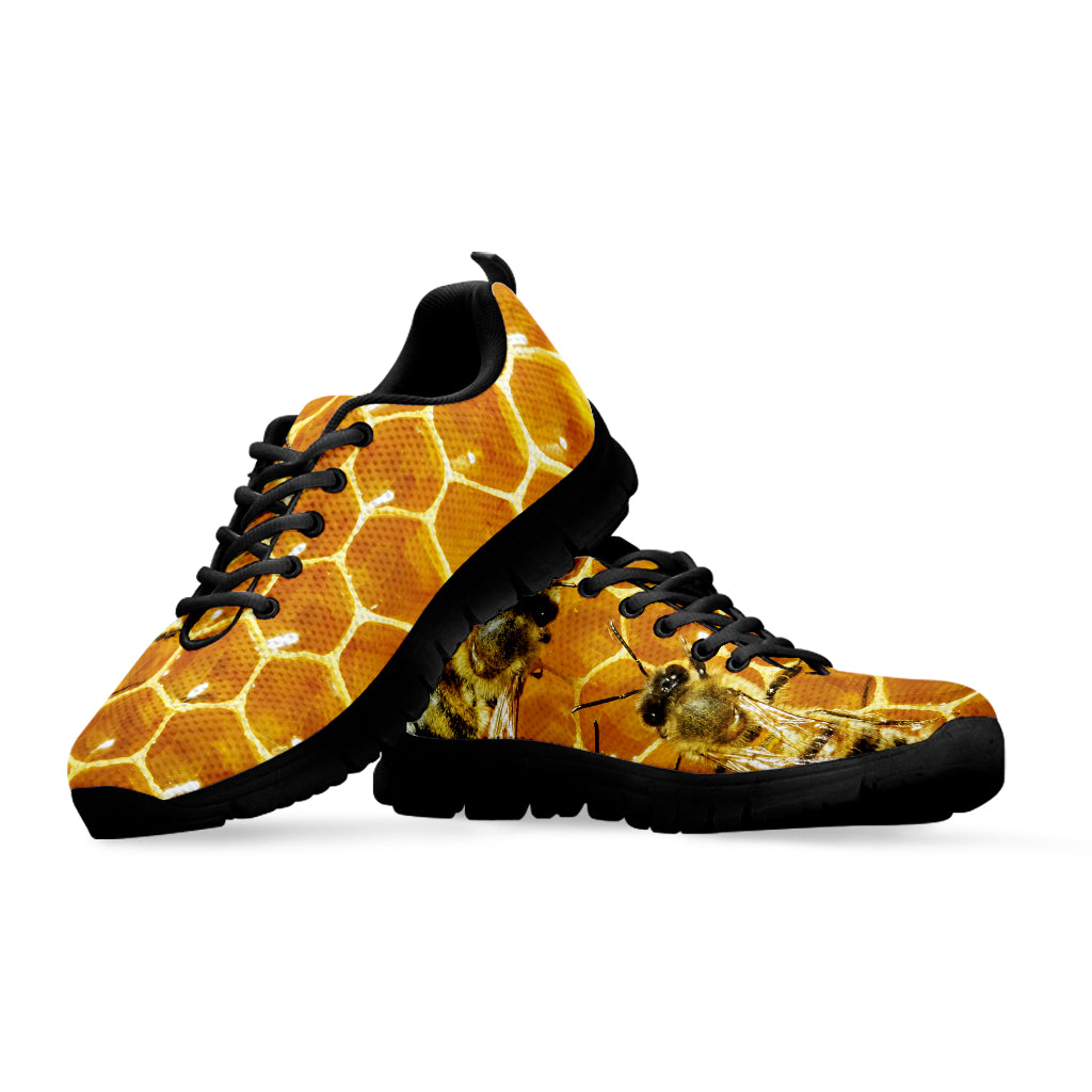 Bees And Honeycomb Print Black Running Shoes