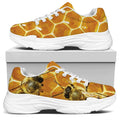 Bees And Honeycomb Print White Chunky Shoes