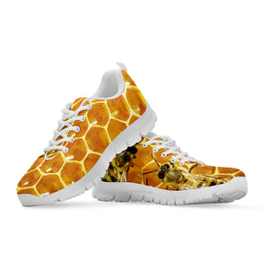Bees And Honeycomb Print White Running Shoes