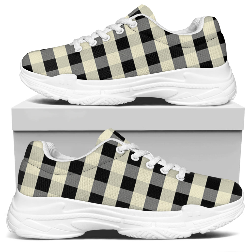 Beige And Black Buffalo Check Print White Chunky Shoes