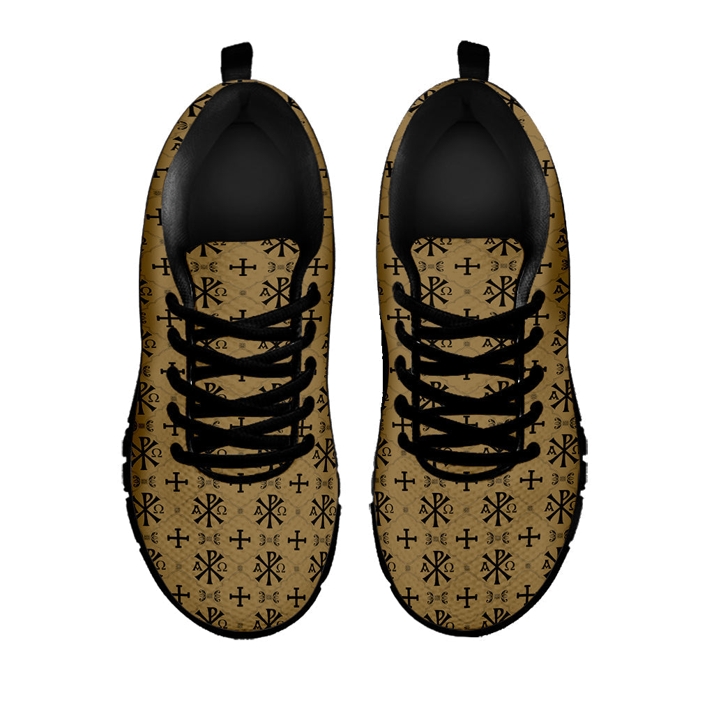Beige And Black Orthodox Pattern Print Black Running Shoes