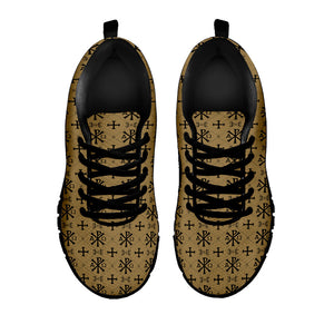 Beige And Black Orthodox Pattern Print Black Running Shoes