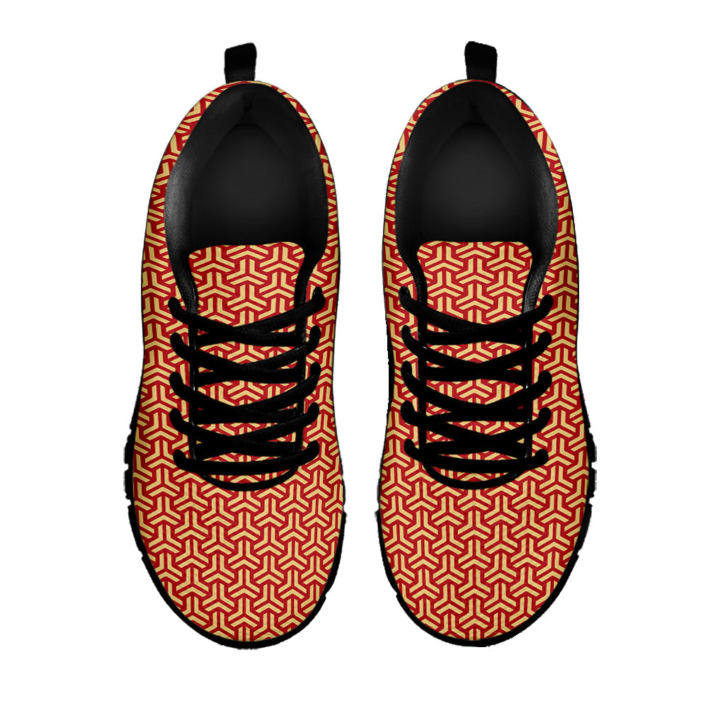 Beige And Red Japanese Pattern Print Black Running Shoes