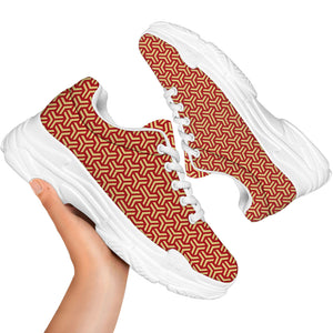 Beige And Red Japanese Pattern Print White Chunky Shoes