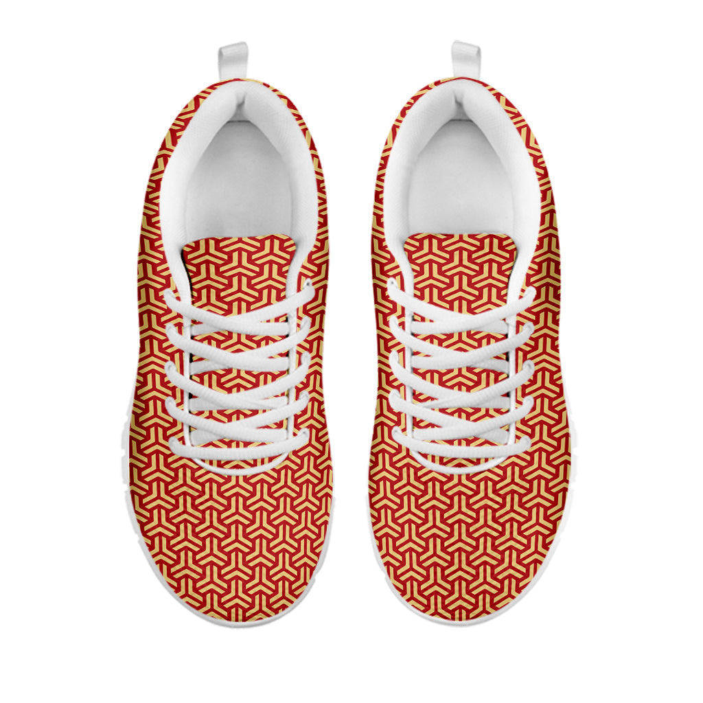 Beige And Red Japanese Pattern Print White Running Shoes