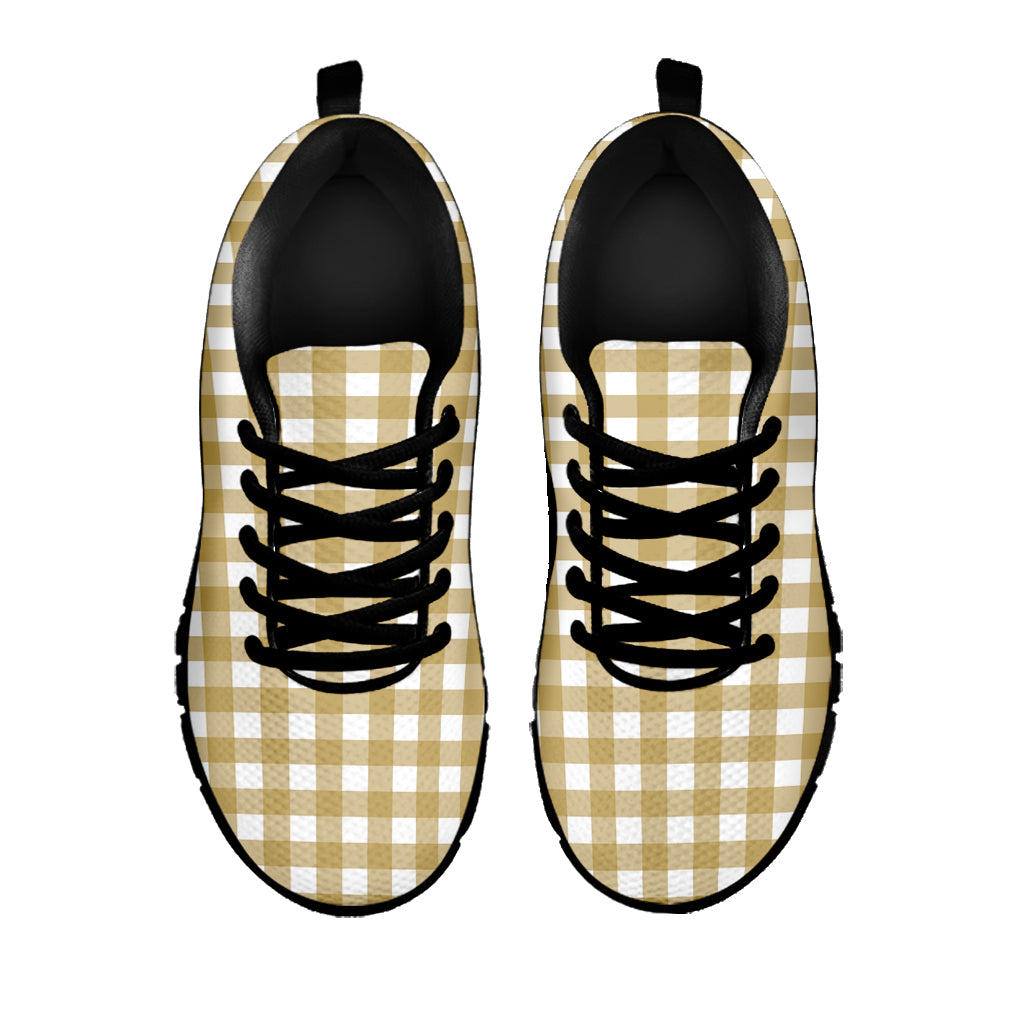 Beige And White Check Pattern Print Black Running Shoes