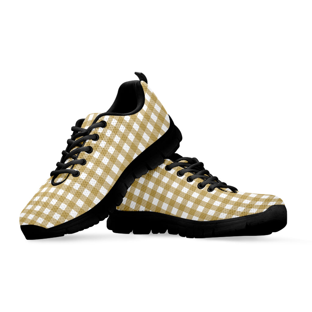 Beige And White Check Pattern Print Black Running Shoes