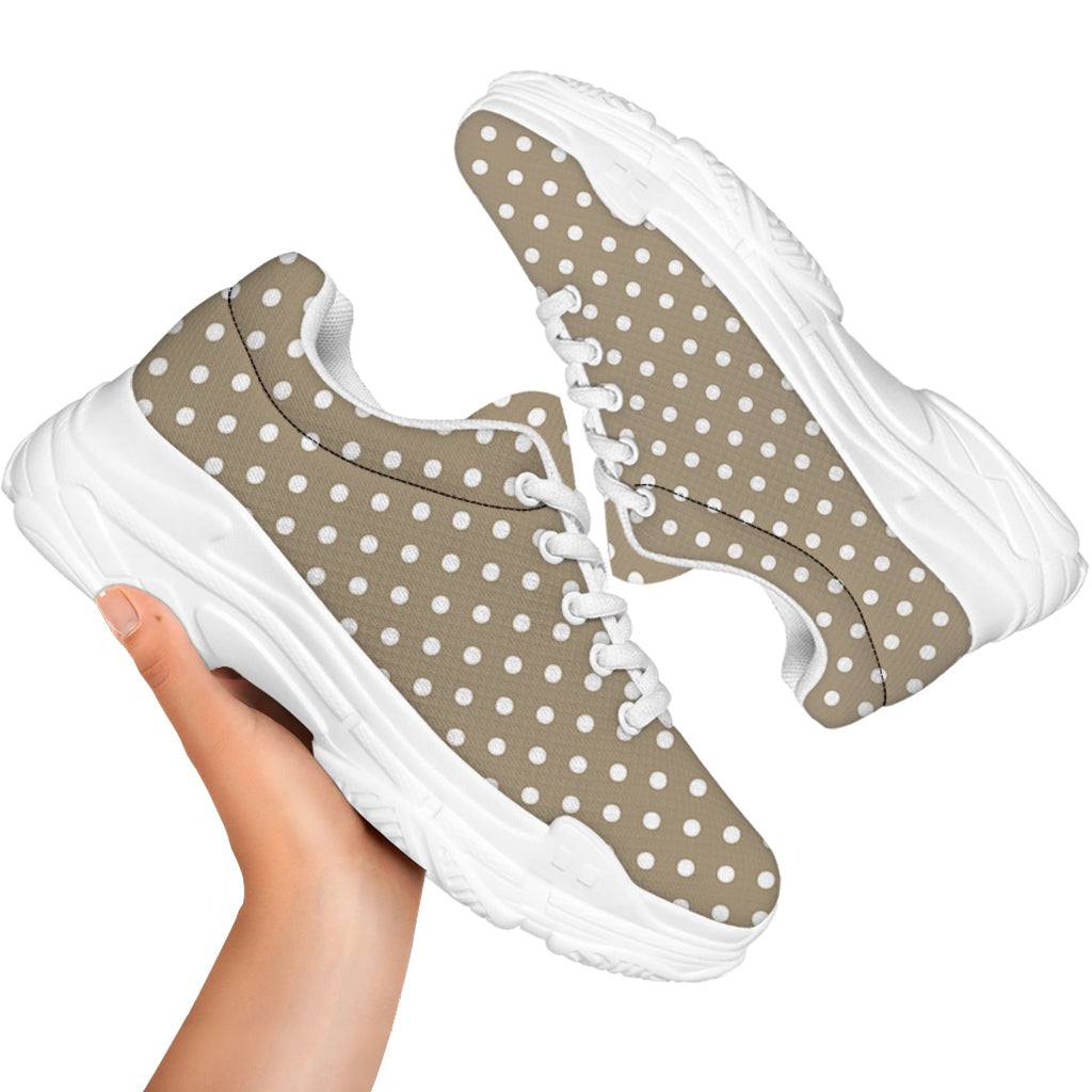 Beige And White Polka Dot Pattern Print White Chunky Shoes