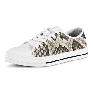 Beige Snakeskin Print White Low Top Sneakers