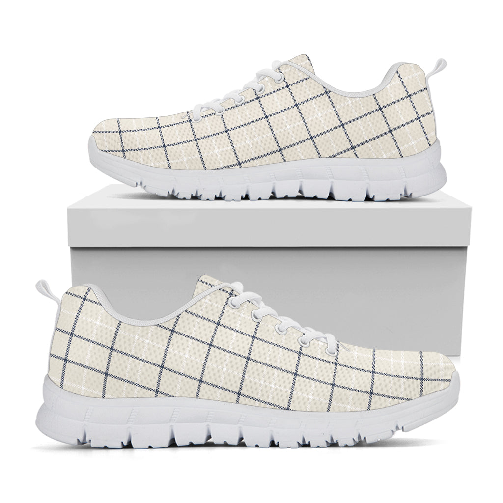 Beige Tattersall Pattern Print White Running Shoes