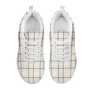 Beige Tattersall Pattern Print White Running Shoes