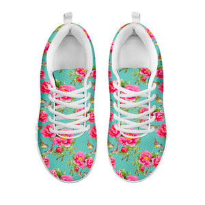 Bird Pink Floral Flower Pattern Print White Running Shoes