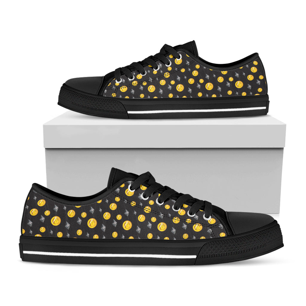 Bitcoin And Ethereum Pattern Print Black Low Top Sneakers
