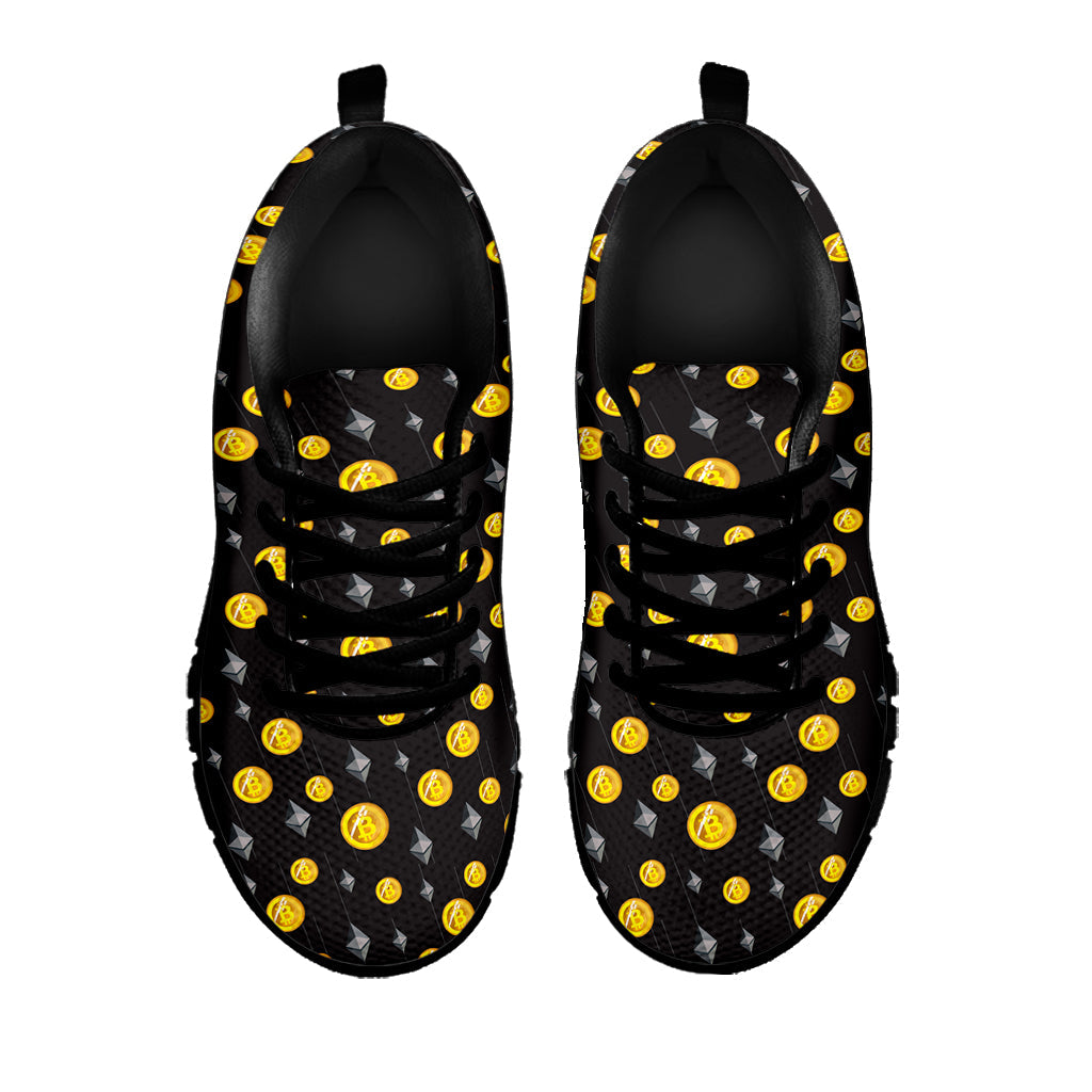 Bitcoin And Ethereum Pattern Print Black Running Shoes