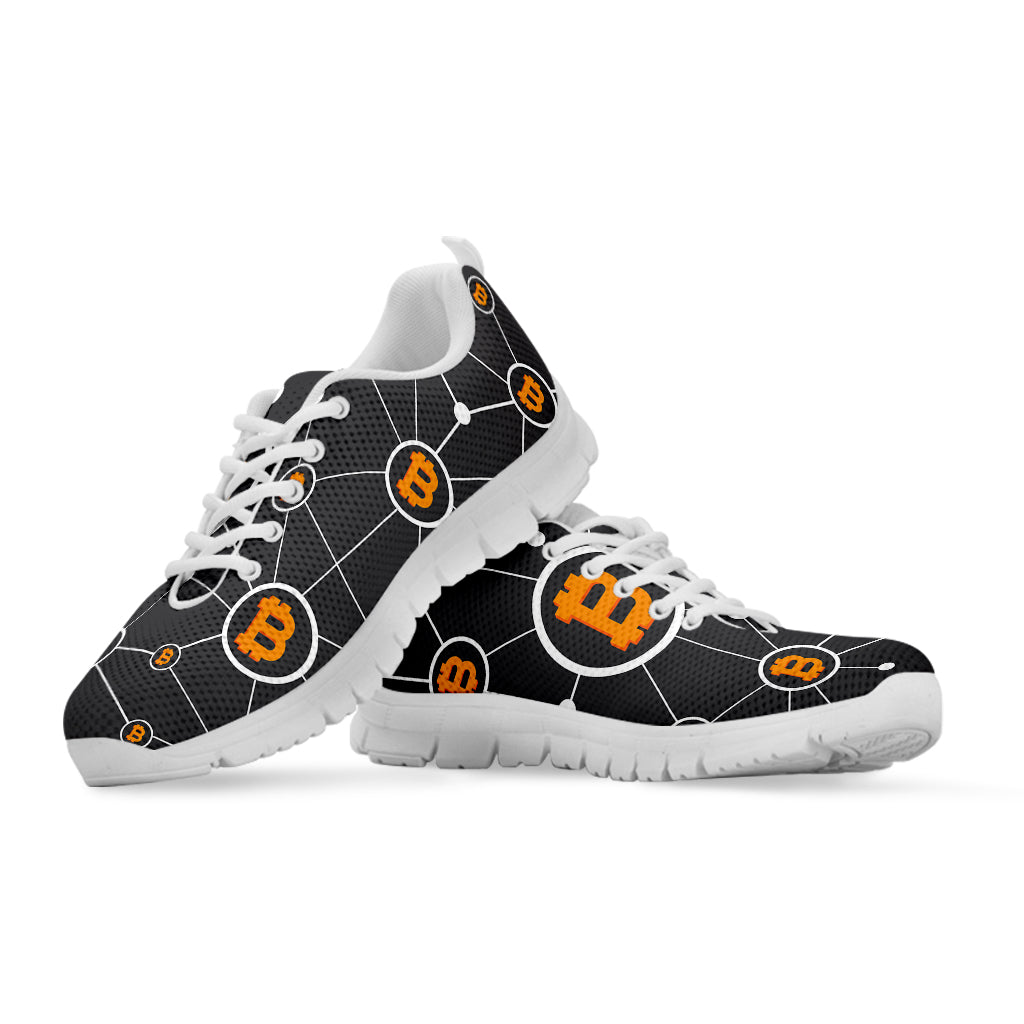 Bitcoin Connection Pattern Print White Running Shoes