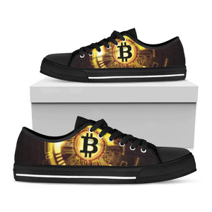 Bitcoin Crypto Symbol Print Black Low Top Sneakers