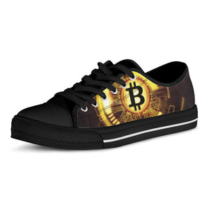 Bitcoin Crypto Symbol Print Black Low Top Sneakers