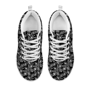 Black Adinkra Symbols Pattern Print White Running Shoes