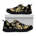 Black And Beige Damask Pattern Print Black Running Shoes