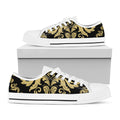 Black And Beige Damask Pattern Print White Low Top Sneakers