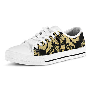 Black And Beige Damask Pattern Print White Low Top Sneakers