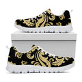Black And Beige Damask Pattern Print White Running Shoes