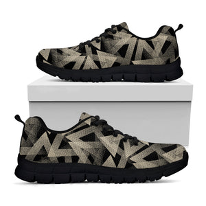 Black And Beige Geometric Triangle Print Black Running Shoes