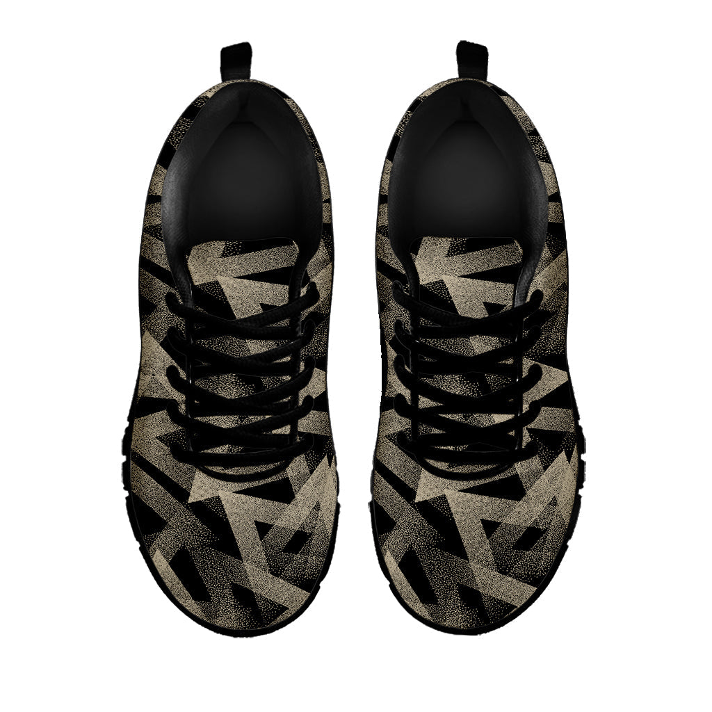 Black And Beige Geometric Triangle Print Black Running Shoes