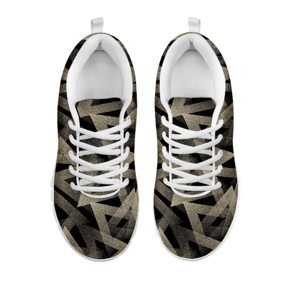 Black And Beige Geometric Triangle Print White Running Shoes