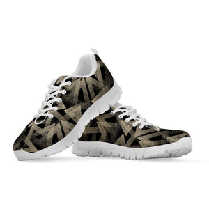 Black And Beige Geometric Triangle Print White Running Shoes