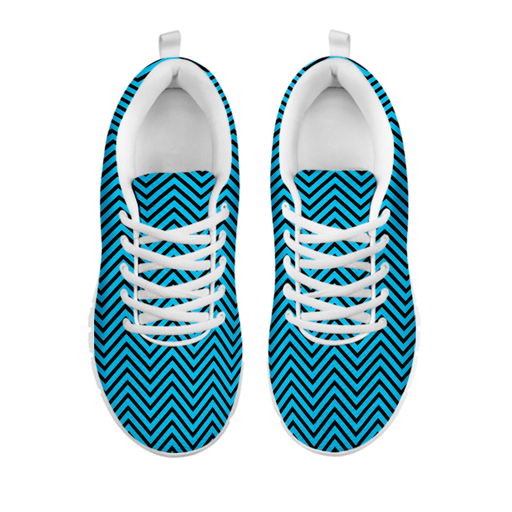 Black And Blue Chevron Pattern Print White Running Shoes