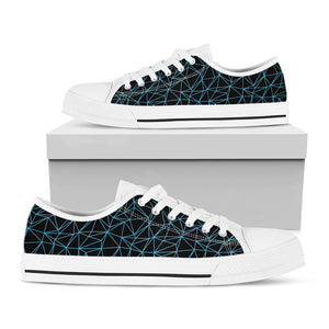 Black And Blue Geometric Mosaic Print White Low Top Sneakers