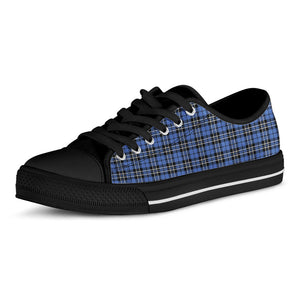 Black And Blue Tartan Pattern Print Black Low Top Sneakers