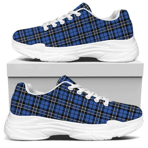 Black And Blue Tartan Pattern Print White Chunky Shoes
