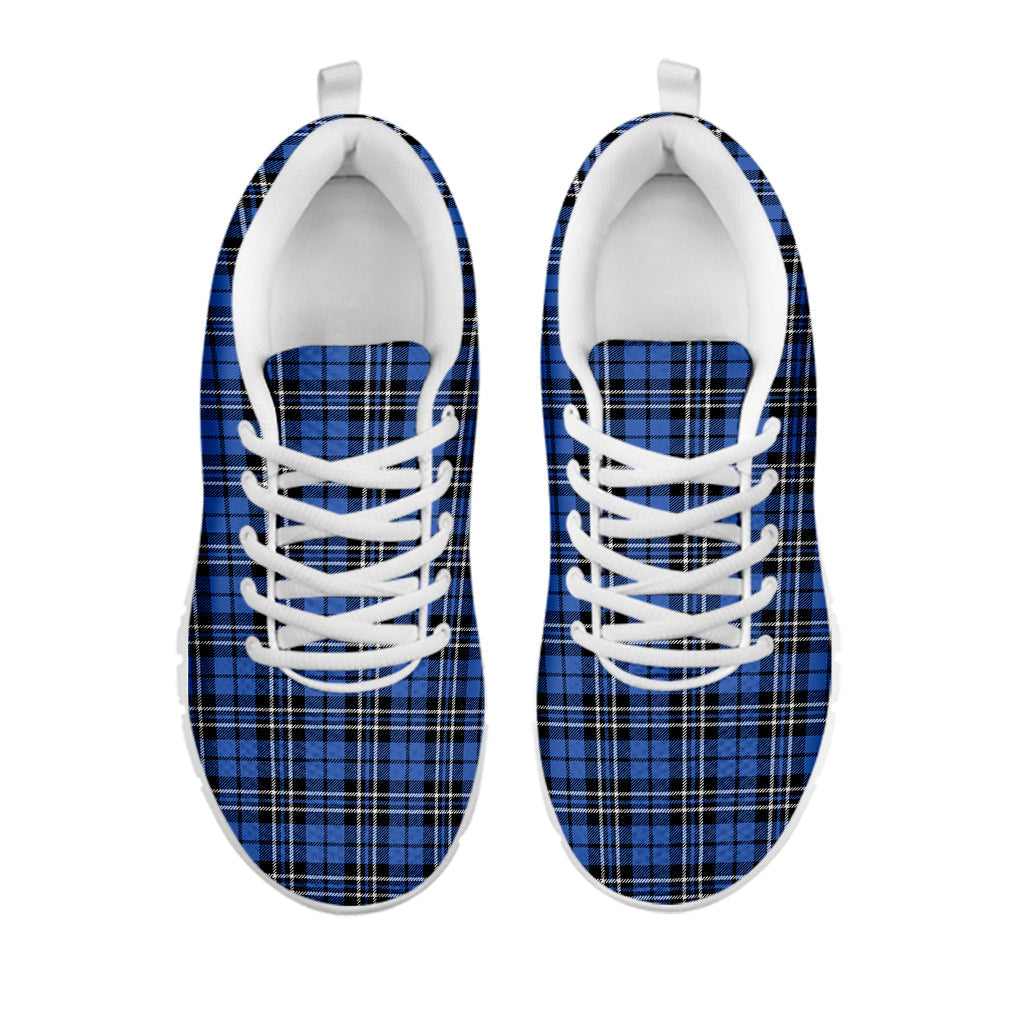 Black And Blue Tartan Pattern Print White Running Shoes