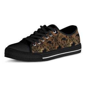 Black And Gold Celestial Pattern Print Black Low Top Sneakers