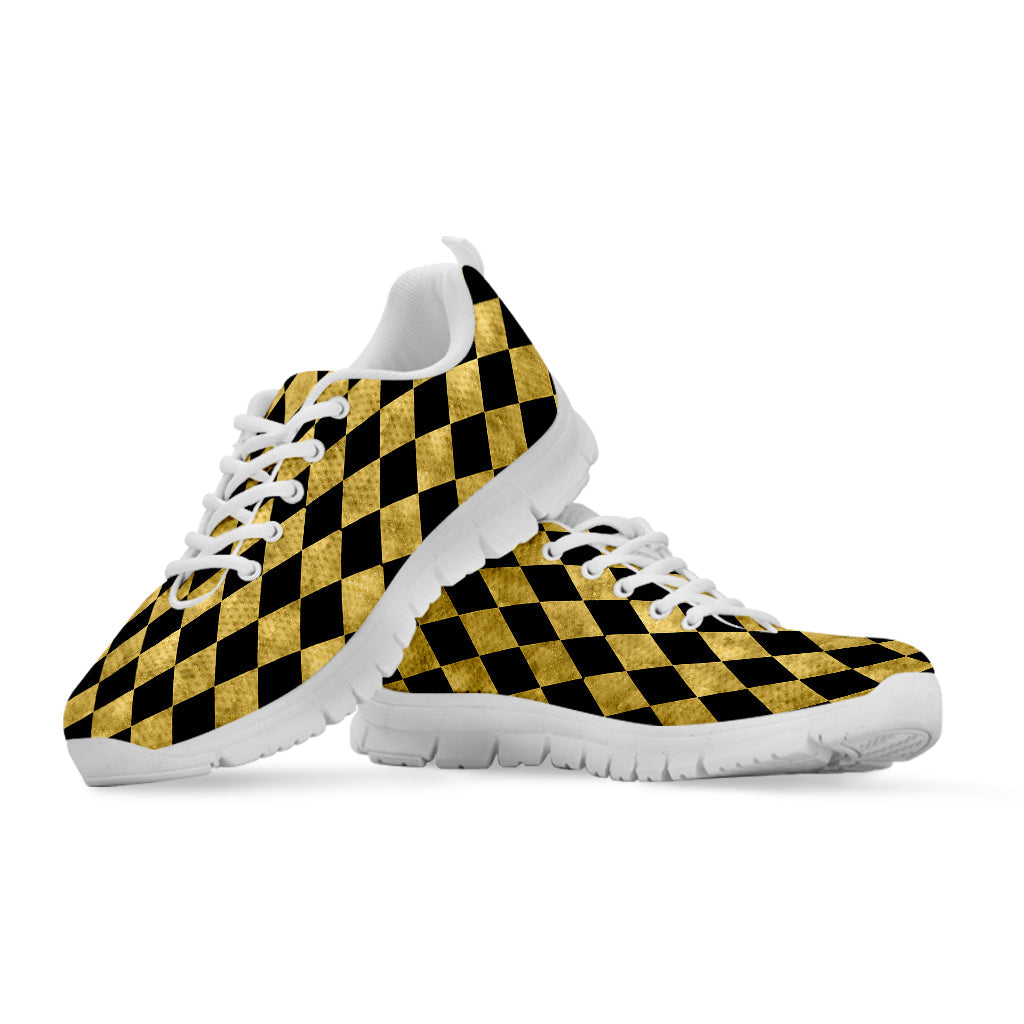 Black And Gold Harlequin Pattern Print White Running Shoes