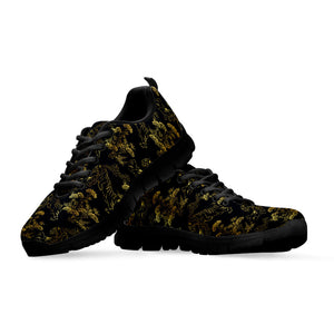 Black And Gold Japanese Tiger Print Black Running Shoes