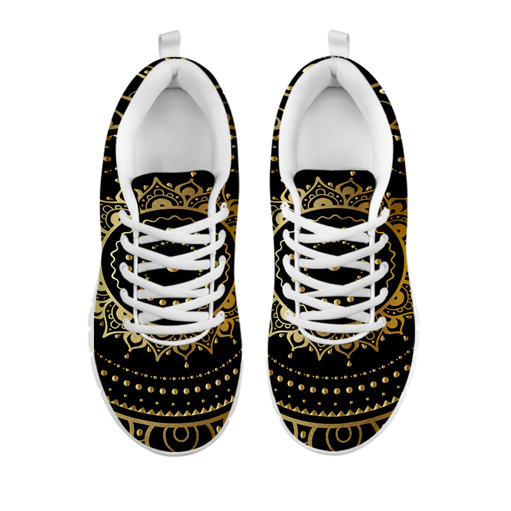 Black And Gold Mandala Print White Running Shoes