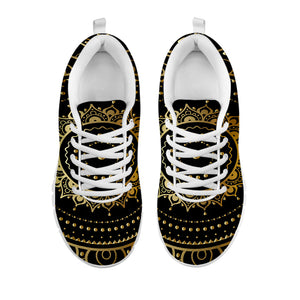 Black And Gold Mandala Print White Running Shoes