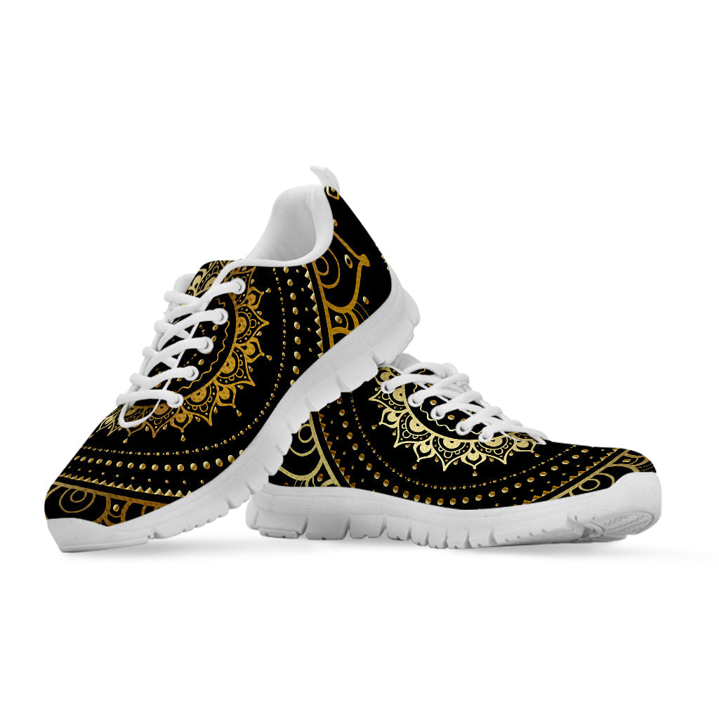 Black And Gold Mandala Print White Running Shoes