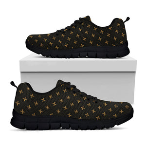 Black And Gold Orthodox Pattern Print Black Running Shoes