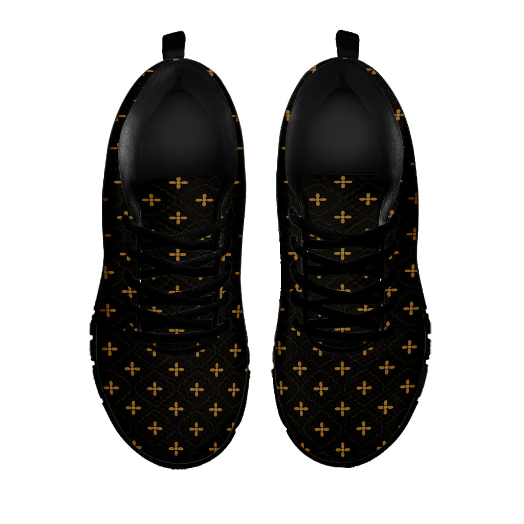 Black And Gold Orthodox Pattern Print Black Running Shoes