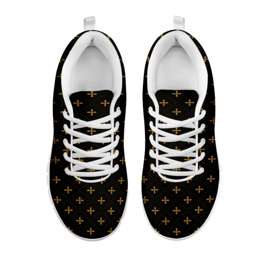 Black And Gold Orthodox Pattern Print White Running Shoes