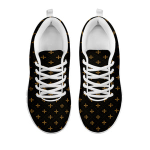 Black And Gold Orthodox Pattern Print White Running Shoes