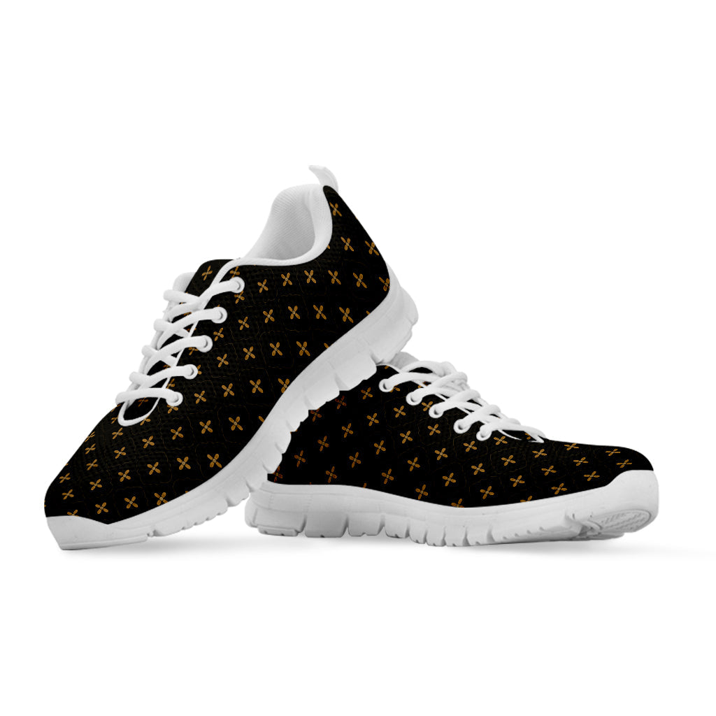Black And Gold Orthodox Pattern Print White Running Shoes