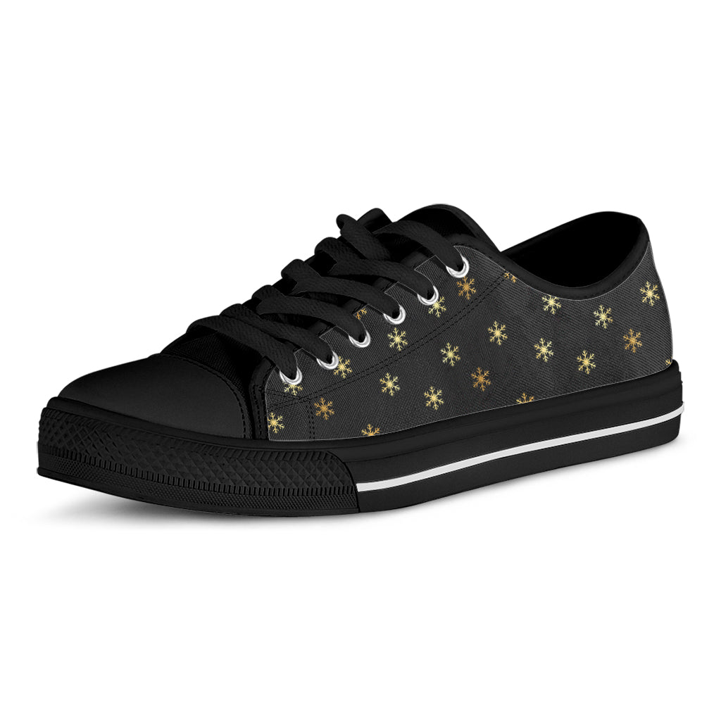 Black And Gold Snowflake Pattern Print Black Low Top Sneakers