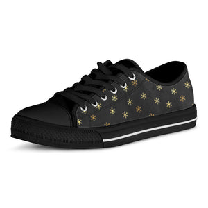 Black And Gold Snowflake Pattern Print Black Low Top Sneakers
