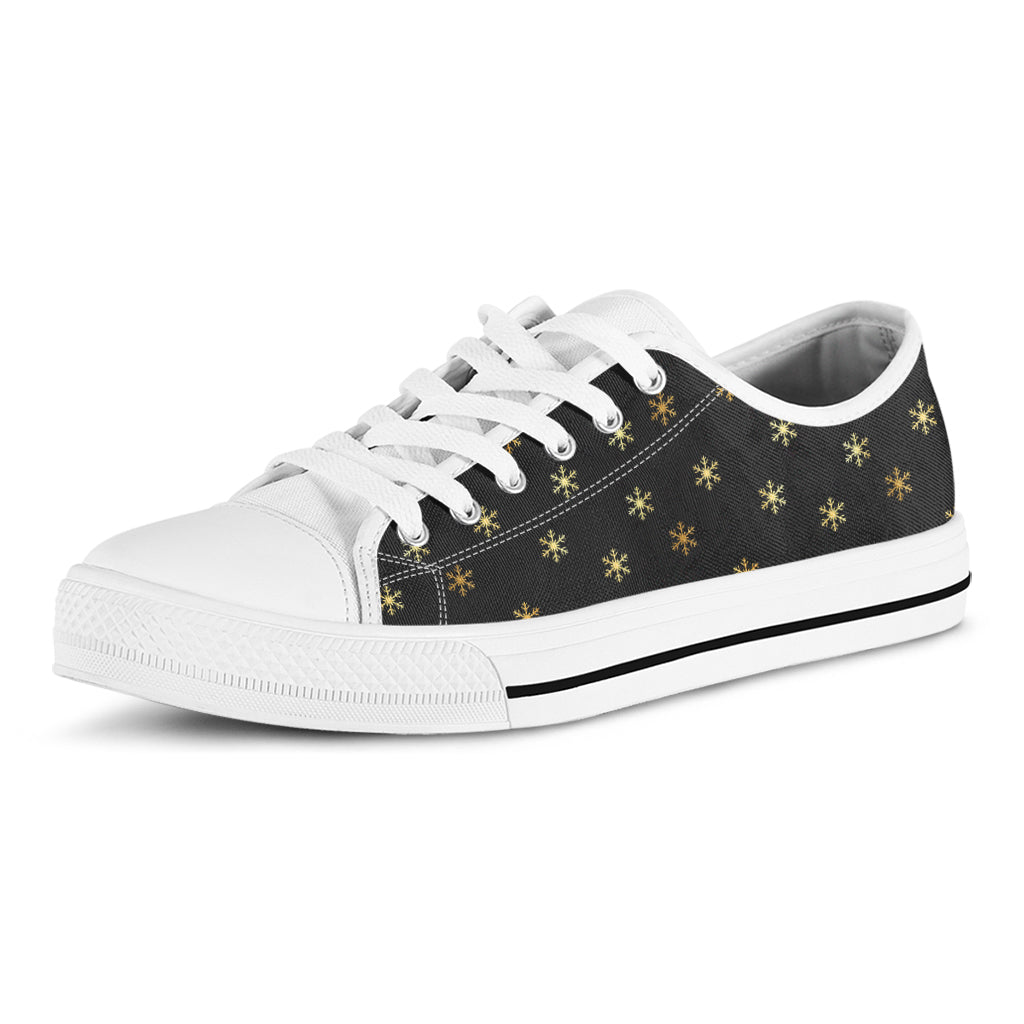 Black And Gold Snowflake Pattern Print White Low Top Sneakers