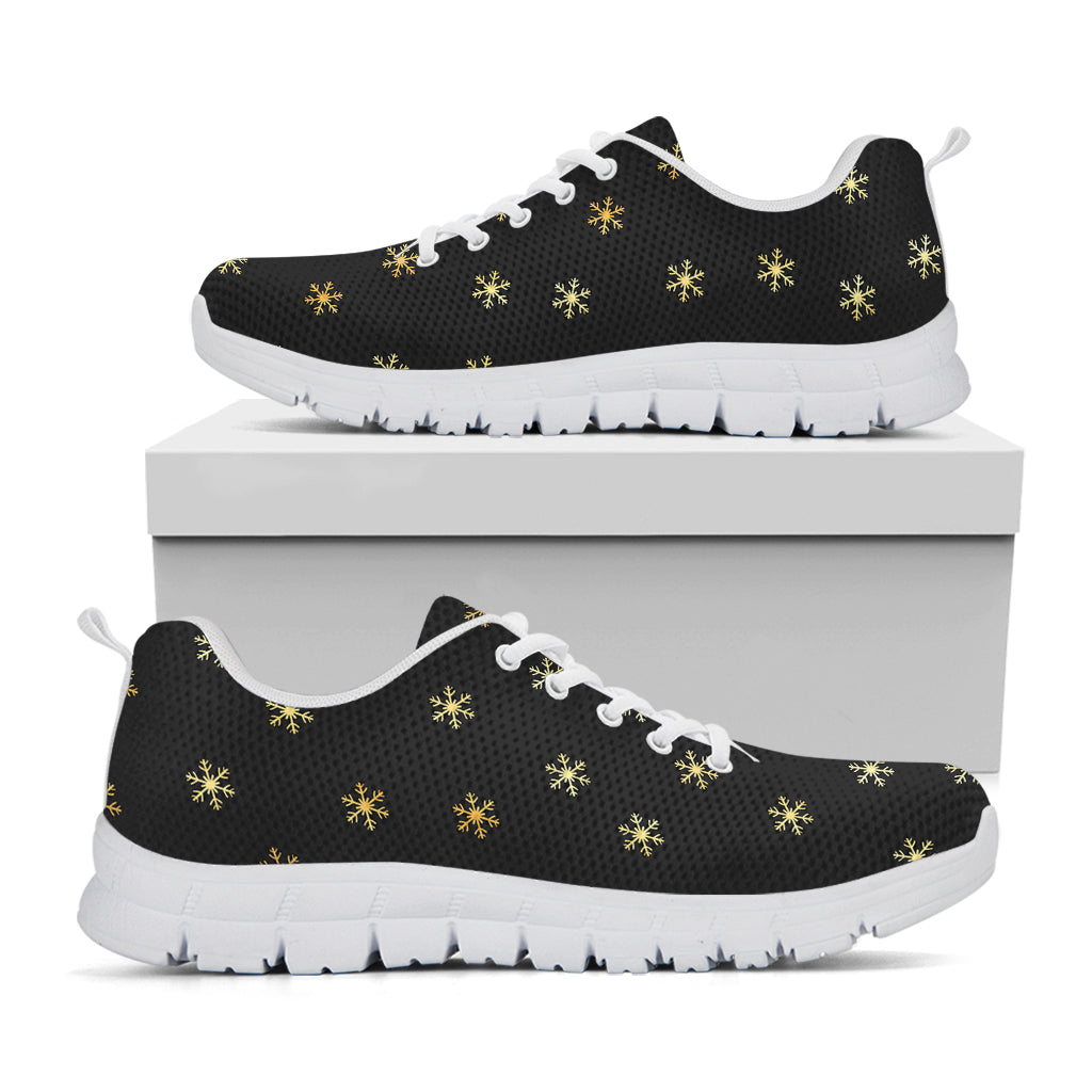 Black And Gold Snowflake Pattern Print White Running Shoes